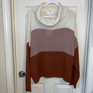 NWT XL beachlunchlounge Womens Color Block Cowl Neck Sweater
